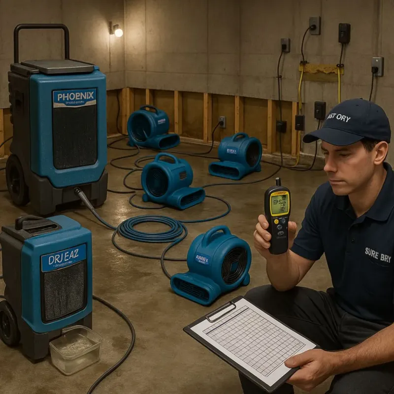Structural Drying and Dehumidification process in Shamrock, TX